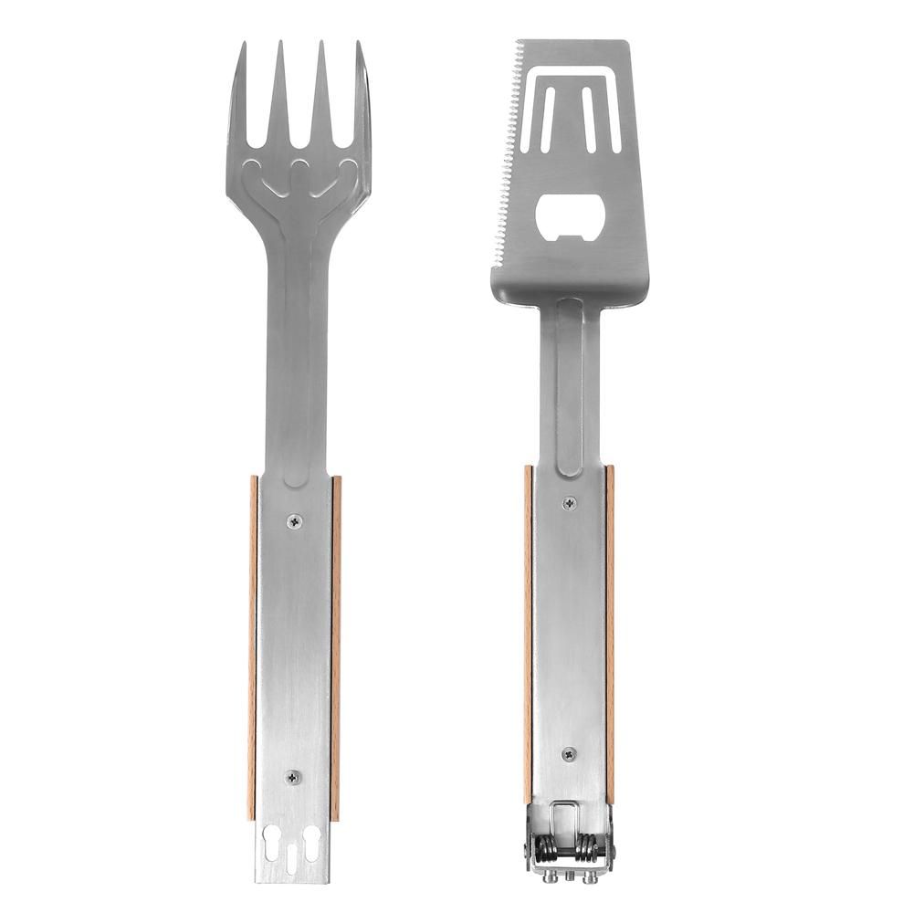 Portable Outdoor Cooking Clip Detachable Spatula and Forks Stainless Steel Foods Tongs Barbecue Steak Clamp Travelling Picnic Camping Cookware Supplies