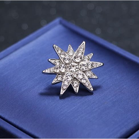 Unisex Rhinestone Silver Brooch Pin - Star