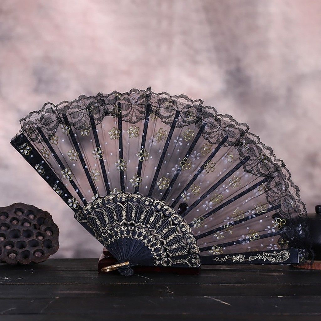 Folding Chinese Fan Style Best Hand Fans#31 Lace Hollow Flower Held Dance Style Party Dance Silk Chinese Lace Wedding