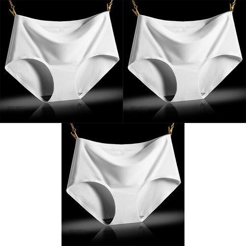 Big Size 4XL Women Seamless Panties Silk Mid Waist Underwear For Female 3Pcs Large Size Women's Panties Set Underpant Lingerie(#3 White)