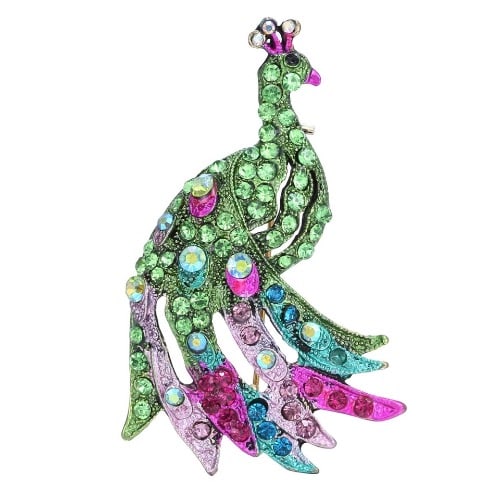 Peacock Rhinestone Multicolored Brooch