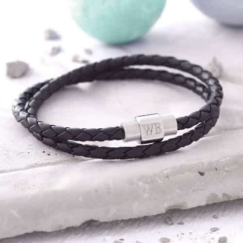 Mens Personalised Clasp Double Leather Bracelet