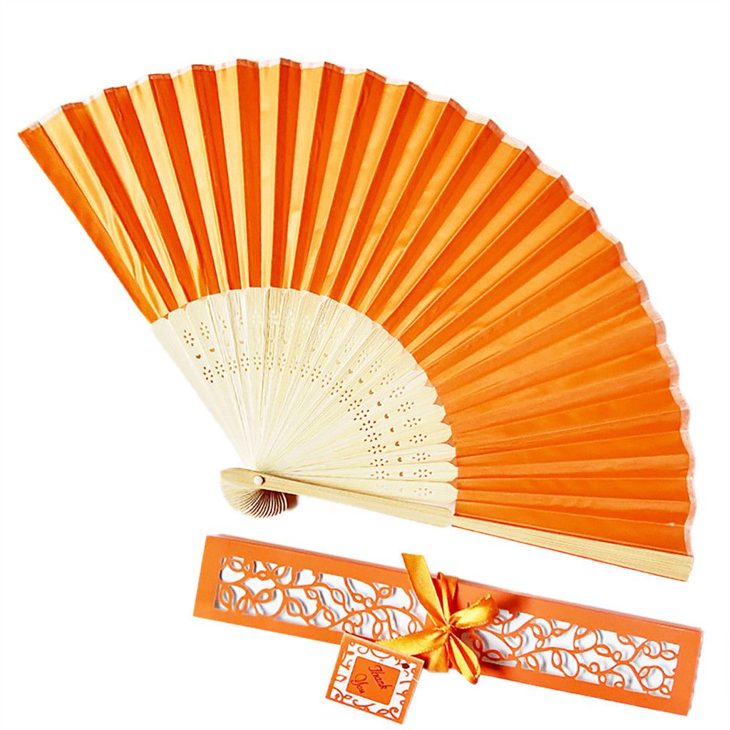 June25 Folding Solid Fan 1 Box Gift Bamboo Silk Solid Fan Tray Cartoon Pc Couple Fan Color Wedding Gift Decor Home Gift Color