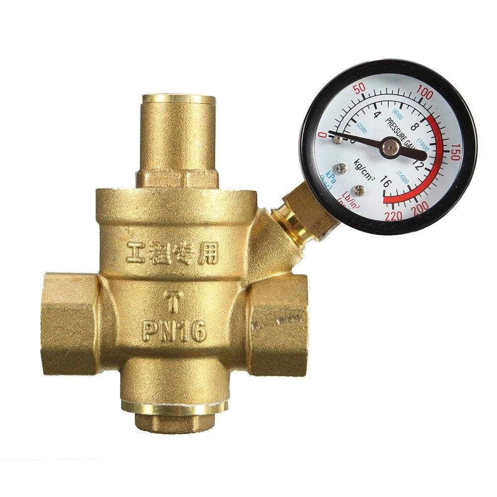 DN15 1/2&rdquo; Brass Water Pressure Reducing Maintaining Valves Regulator Adjustable Relief Valves With Gauge Meter 85*63mm
