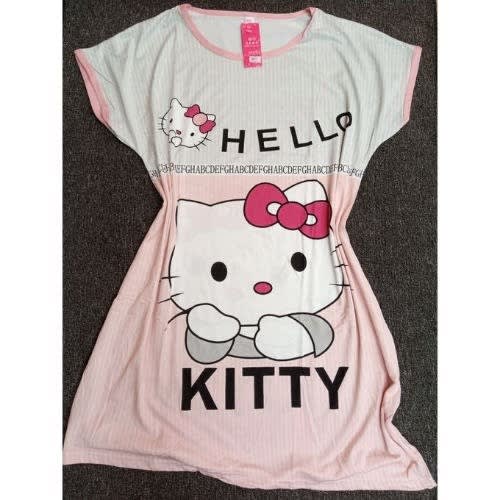 Ladies Cotton Night Wear - Pink  And White