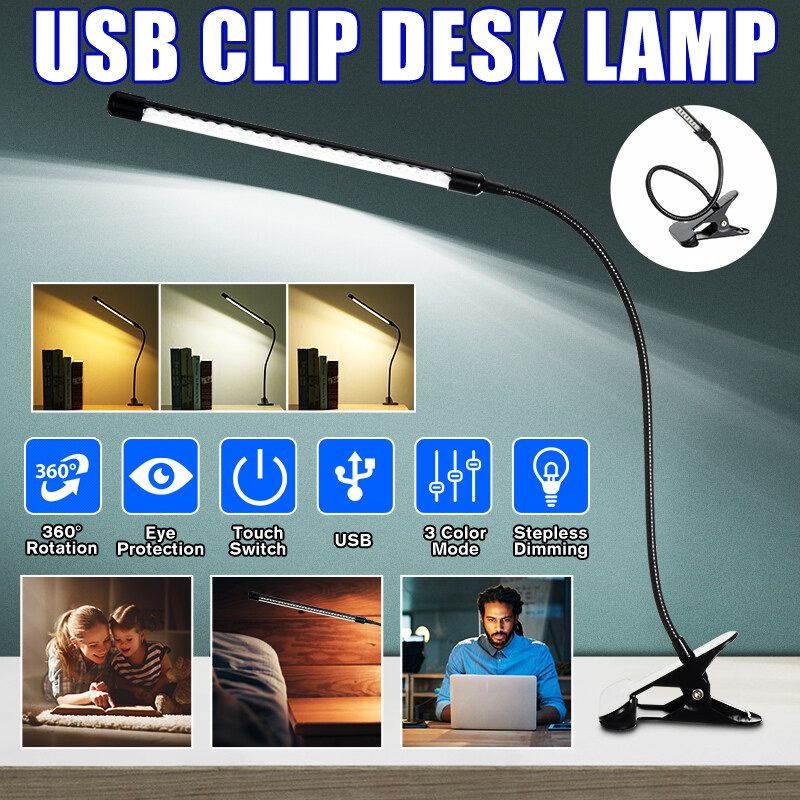 USB LED Reading Light Dimmable 3 Modes Eye-Caring Desk Lamp Touch Control Table Light With 360&deg; Rotatable Head For Studying Reading Working Camping -- Black / White Black
