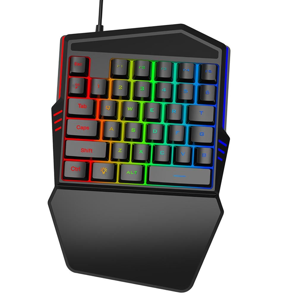 HXSJ One-handed Membrane Keyboard 35 Keys with Backlight Single Hand Gaming Keyboard Ergonomic Design and Anti-ghost Button