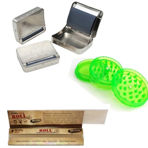 Combo- Automatic Cigarette Rolling Machine, Plastic Grinder And Blunt Paper