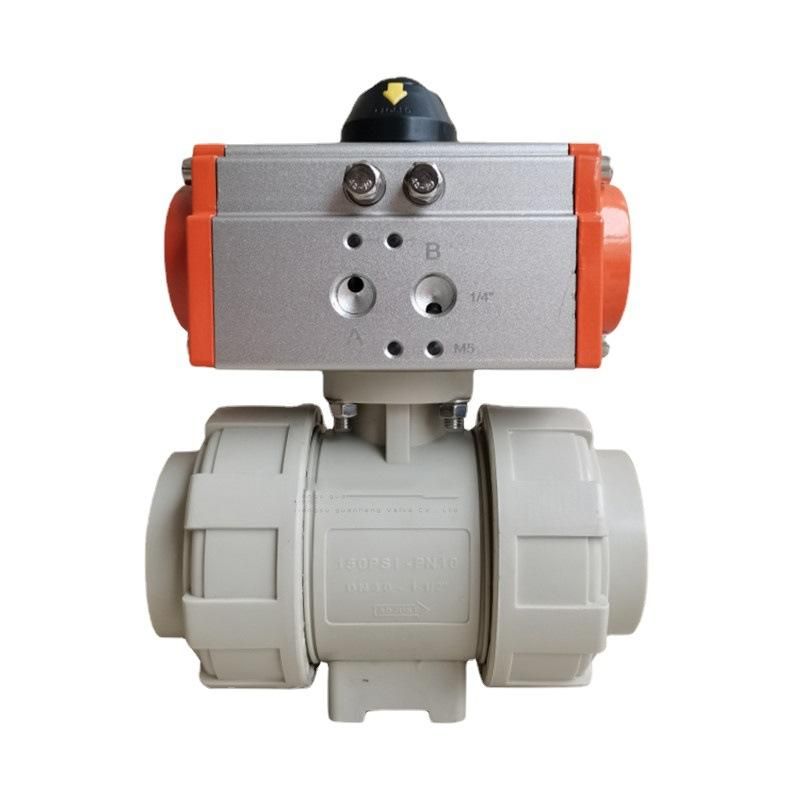 Upvc Pneumatic Ball Valve Q611S-16S Pneumatic Pph Pvc Ball Valve Acid and Alkali Corrosion Resistance Loose Joint True Union Ball Valve