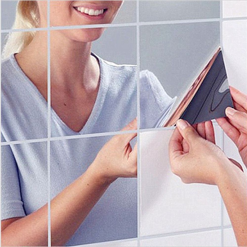 9PCS Square Mirror Tile Wall Sticker 14.8cm X 14.8cm