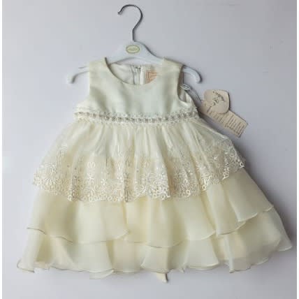 Girls Tiered Peplum Ball Party Dress  - Cream