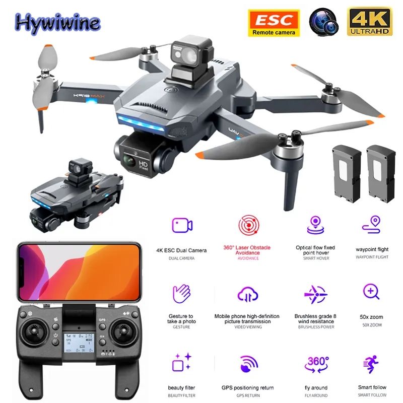 XYRC K918 MAX GPS Drone With 4K Professional Obstacle Avoidance 8K Dual HD Camera With Extra Batteries