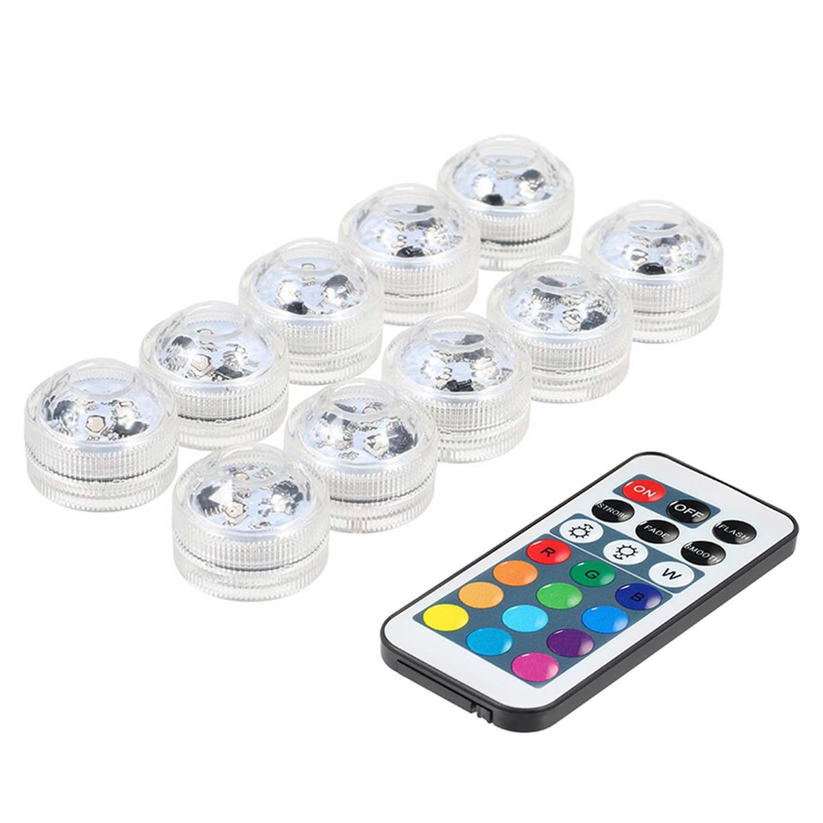 Mini LEDs RGB Submersible Light Colorful Lamp Underwater Candle Light IP68 Water Resistance with Remote Control 10pack