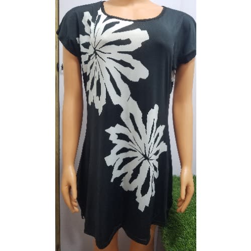 Ladies Double Flower Print Ice Silk Top Blouse - Black