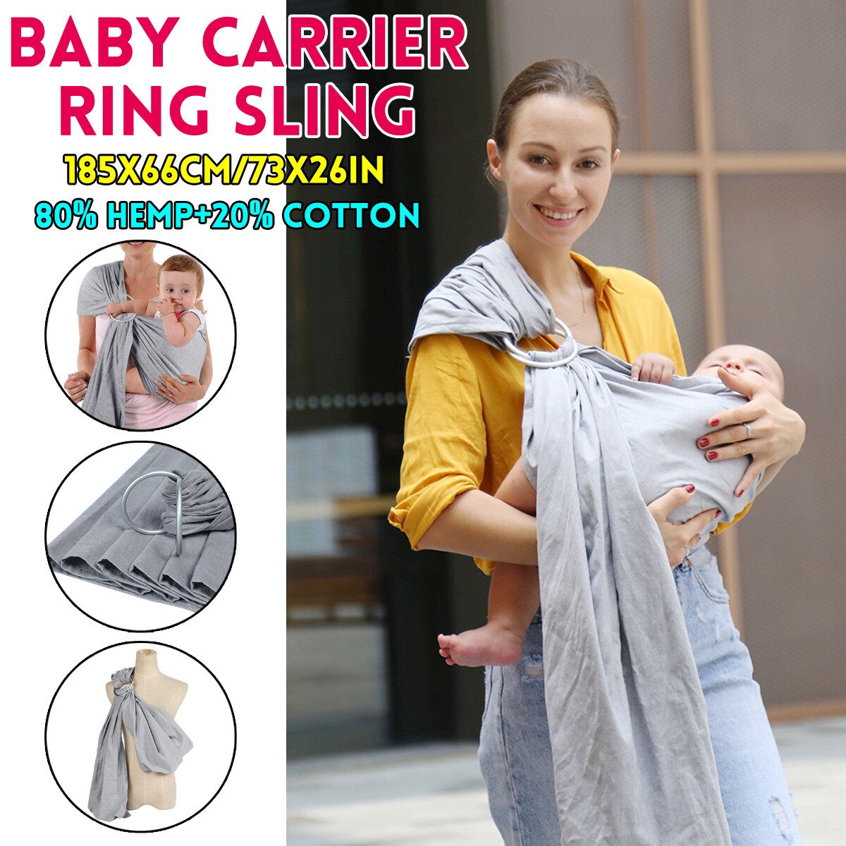 Fabric Breathable Baby Ring Sling Carrier Wrap For Newborns For Girls And