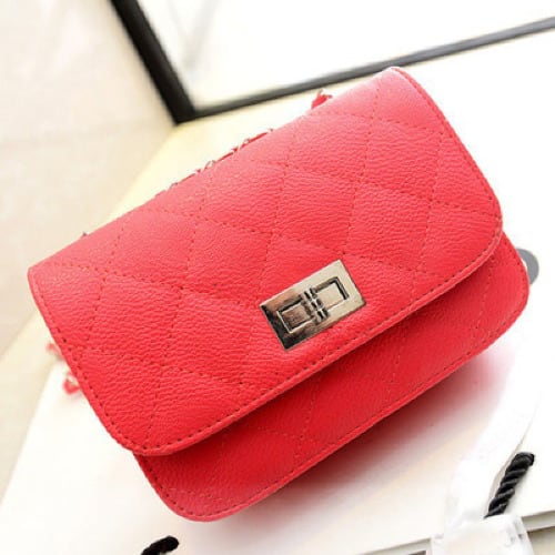 Women's Leather Cute Mini Cross Body Chain Shoulder Purse - Watermelon