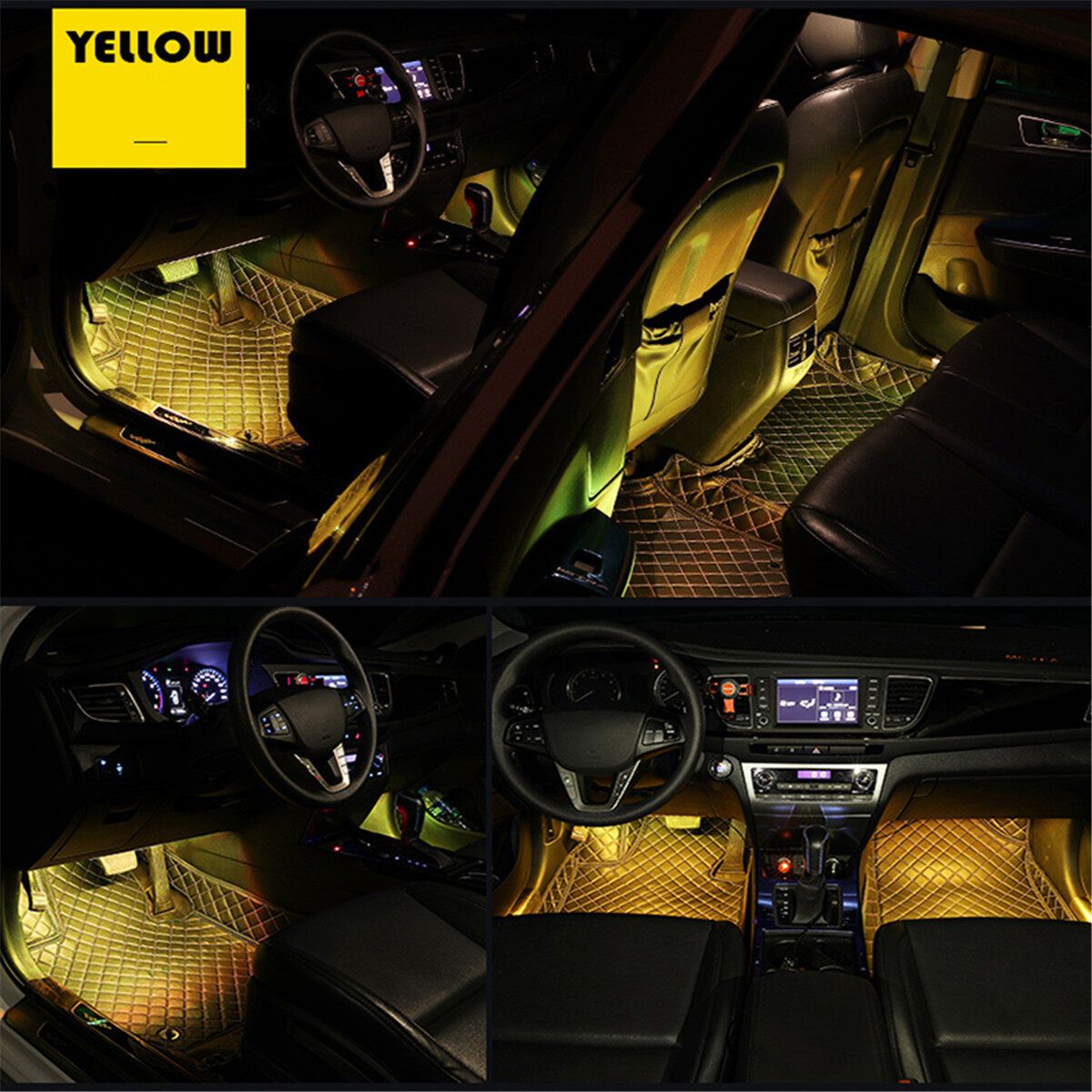 12V 9LED Car Interior RGB LED Strip Lights Atmosphere Decorative Neon Music Lamp Yellow