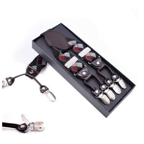 Men's Leather Suspenders - Red & Black