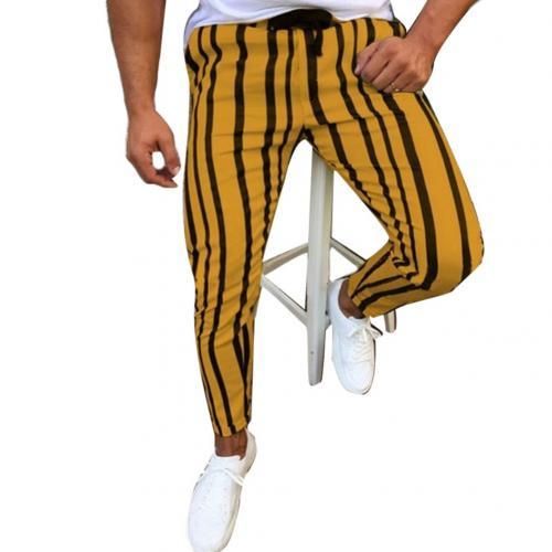 Elegant Striped Striped Pants for Men Skinny Pants Adjustable Lace At Ankle Head