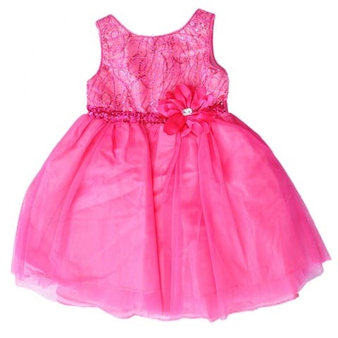 Sleeveless Net Belt Dress - Pink