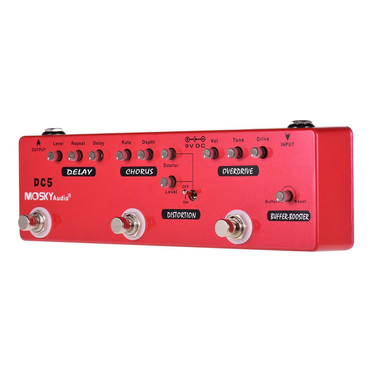 MOSKYAudio DC5 6-in-1 Guitar Multi-Effects Pedal Delay + Chorus + Distortion + Overdrive + Booster + Buffer Full Metal Shell with True Bypass