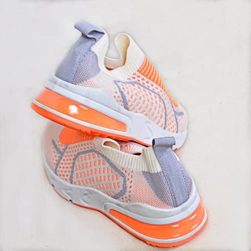 Knitted Sporting Sneakers For Kids - Orange & White  Colour