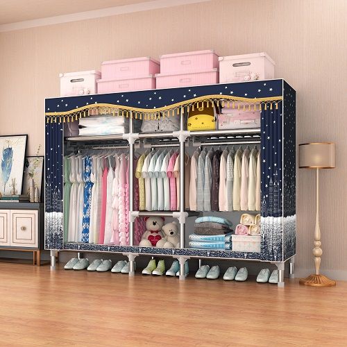 Double Size Non-Wooden Iron Steel Foldable Fabric  Wardrobe