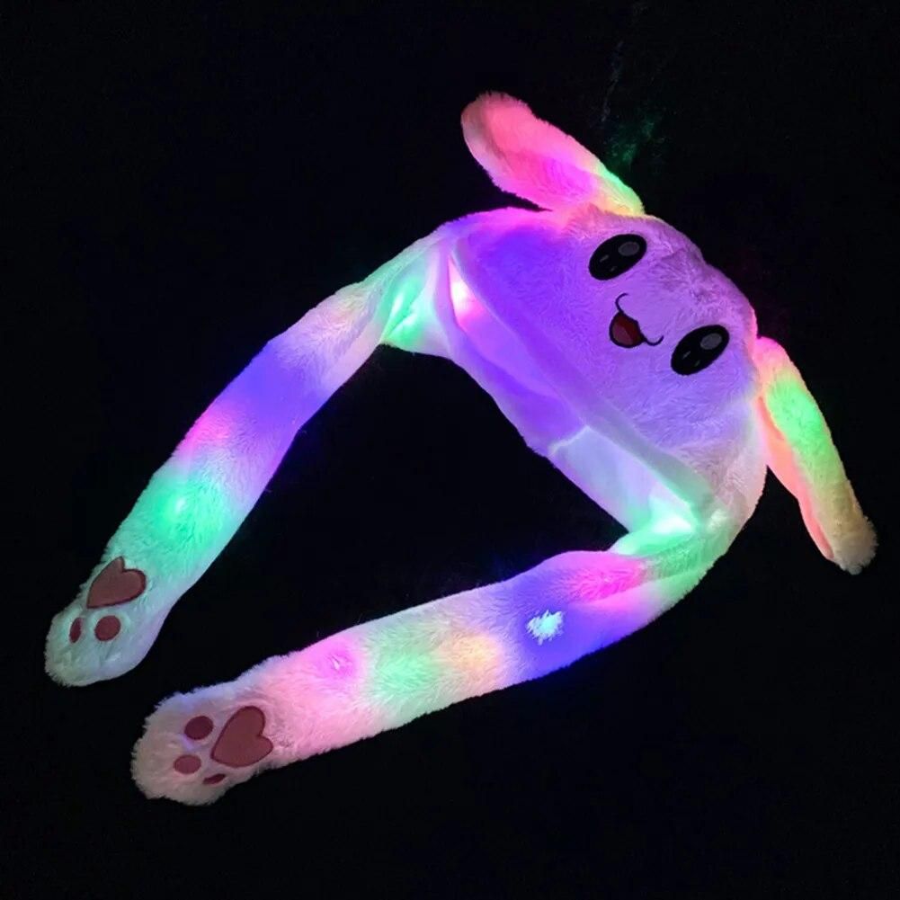 Moving Rabbit Ears Hat Crystal Velvet Glowing Plush Moving Rabbit Cartoon LED Plush Hat Party Decors for Kids Children Girls Boy