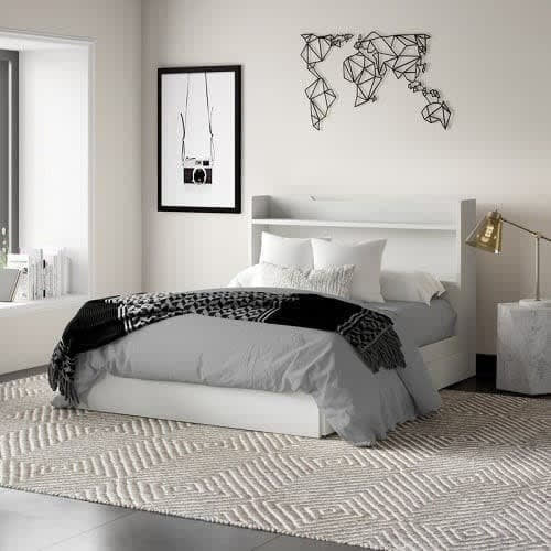Side Storage Platform Bed Frame - White