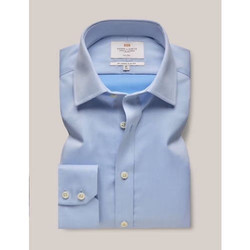 Men's Blue Fine Twill Slim Fit Single Cuff Shirt - Non Iron