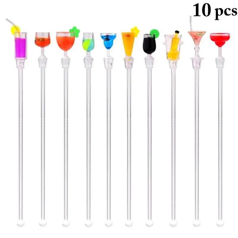 10 pcs/set 22cm Cocktail Drink Mixer Bar Puddler Muddler Stirring Mixing sticks Ladle Stirrer Swizzle Sticks Cocktail Picks