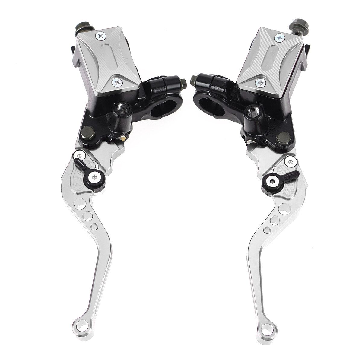 2PCS 7/8" Universal Motorcycle Dirt Bike Hydraulic Brake Clutch Master Cylinder Lever Silver
