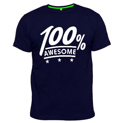 100% Awesome Print T-Shirt - Navy Blue