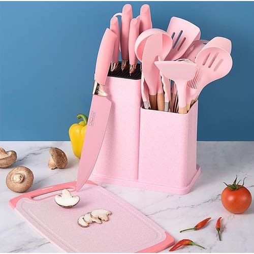 19Pcs Silicone Cooking Spoon Set With Chopping Board, Knives