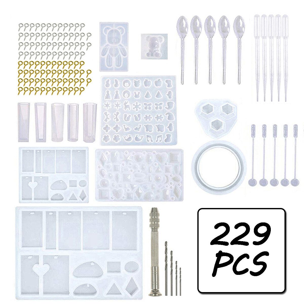 Resin Casting Mold Kit Epoxy Jewelry Pendant Silicone Mould Craft 229pcs