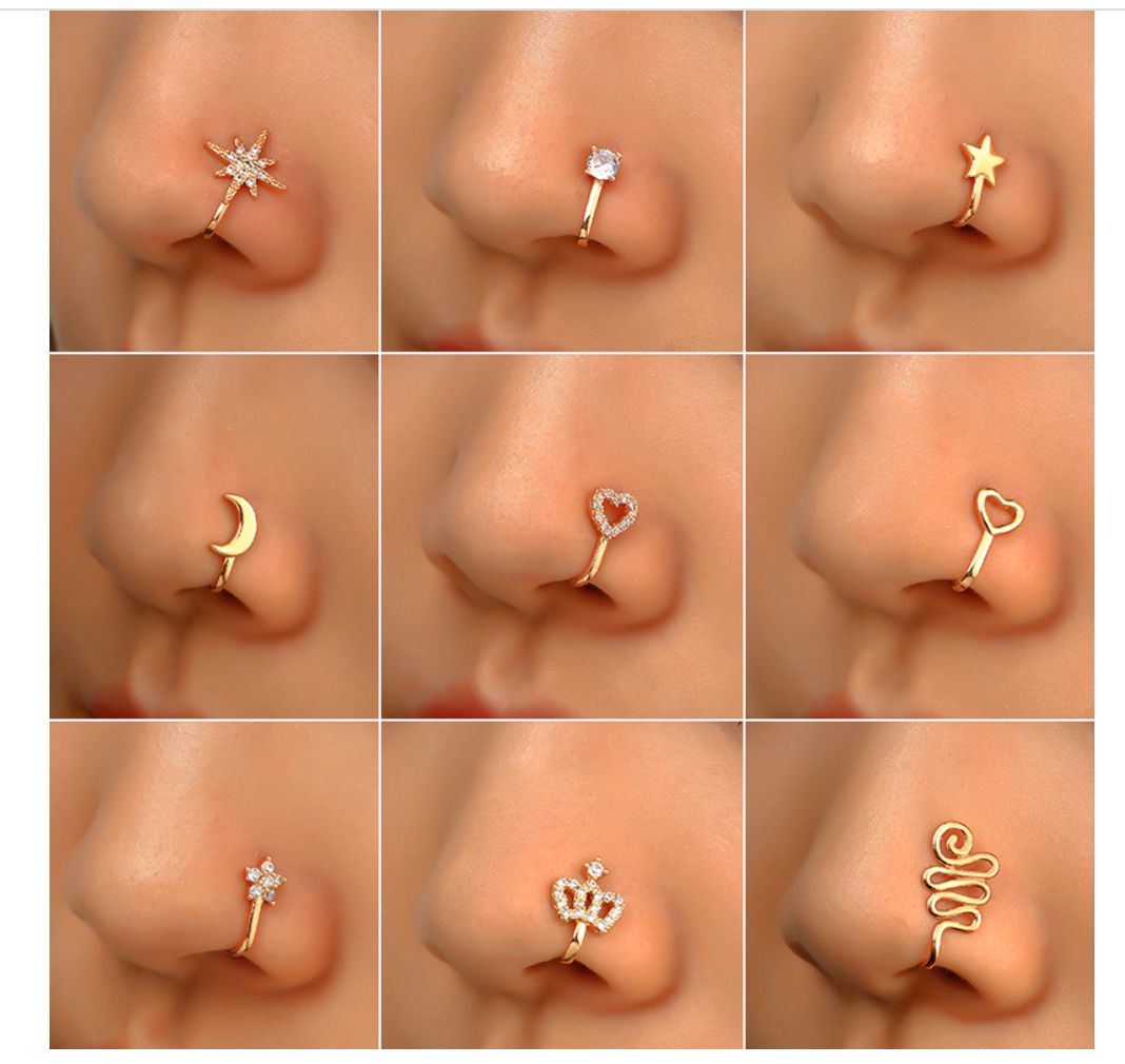 9 Pices Copper Plated Nose Clips Fashion Jewelry