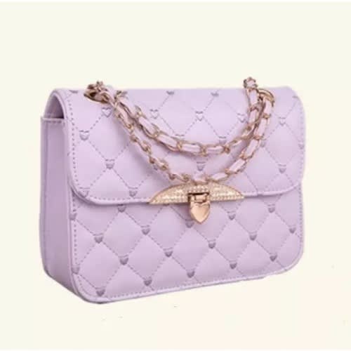 Quilted Leather Crossbody Chain Strap Purse - Purple