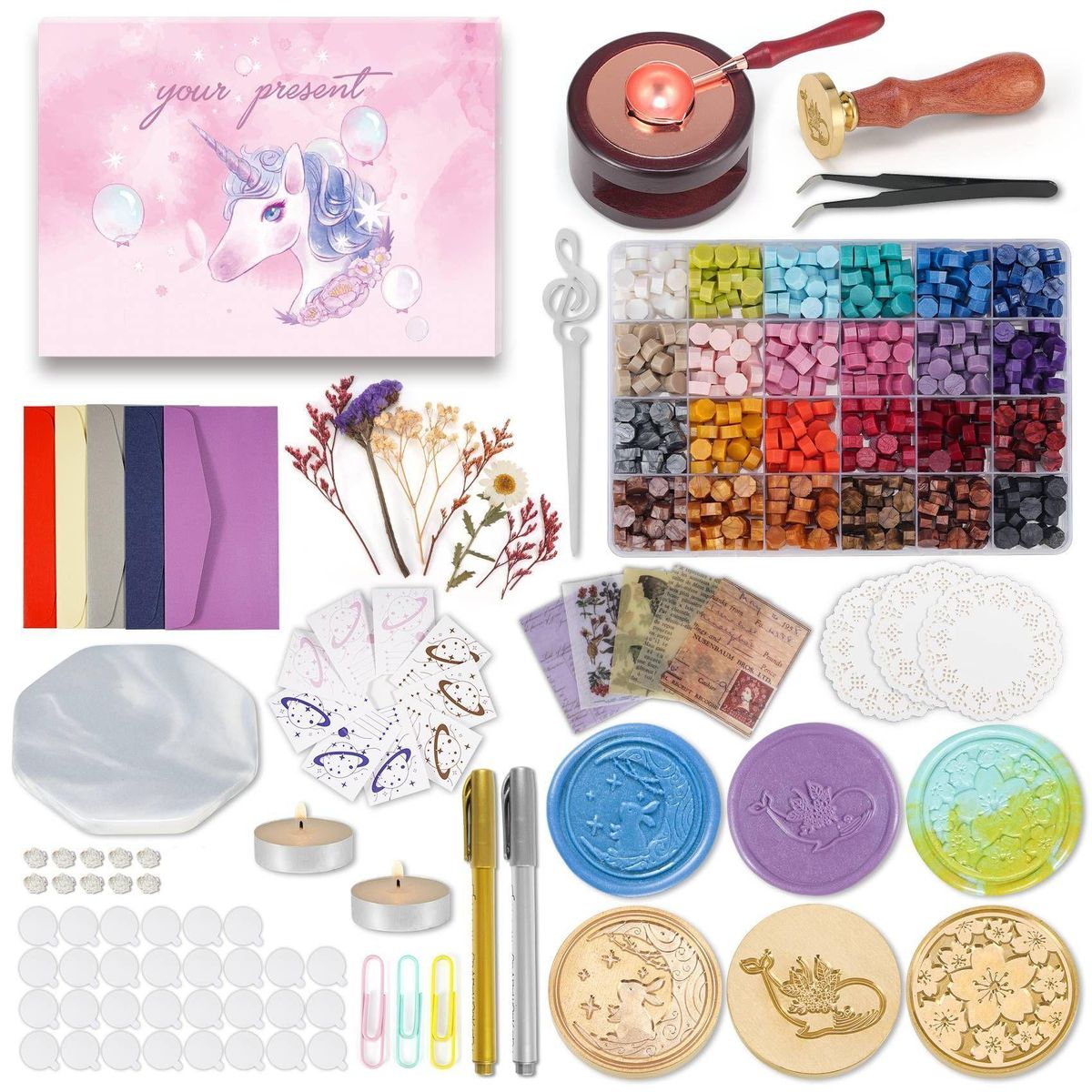 Wax Seal Stamp Set,630 pieces wax seal beads,52 luxury seal stamp set with gift