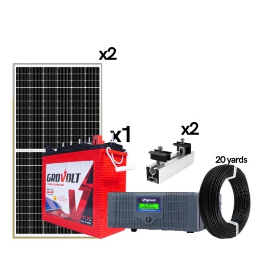 1kva Afriipower Hybrid Inverter 1 Tubula Battery Aluminum Rails & 2(350watts) Solar Panel