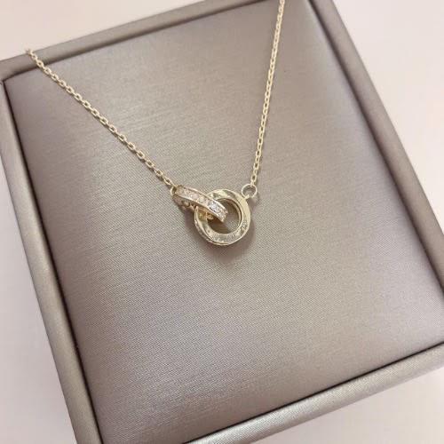 Fashion Double Round Pendant Necklace- Gold