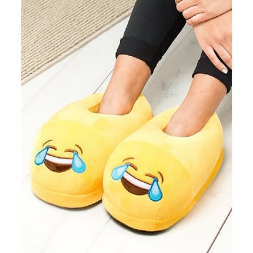 Laugh And Cry Plush Smiley Emoji Slippers
