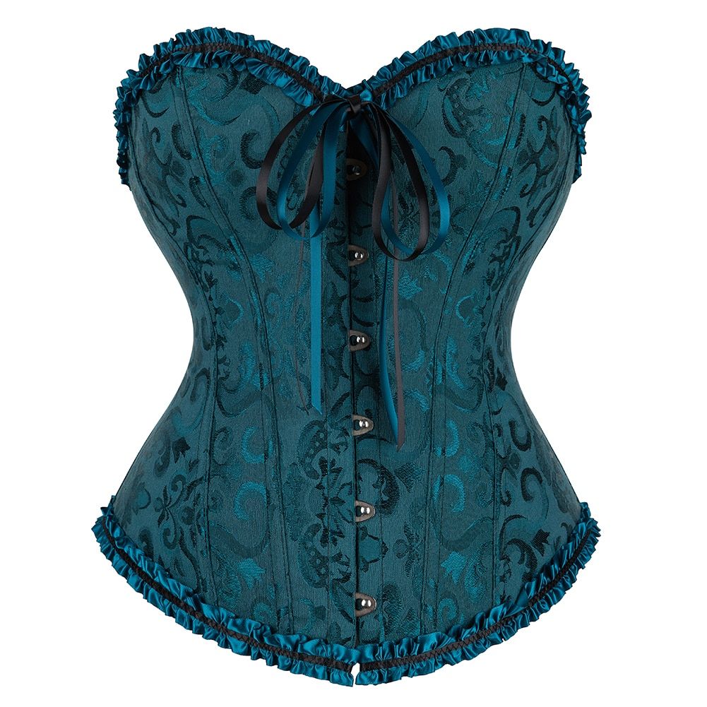 Corsets S Lace Trim Plus Size Waist Bodyshaper  Victorian Corset Top-Dark Green 2