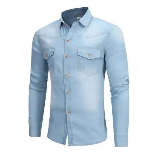 Casual Denim Men's Shirt - Blue