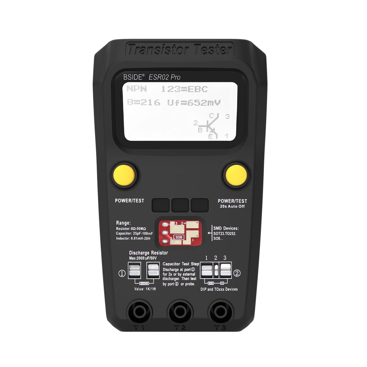 BSIDE ESR02 Pro Transistor Tester Multifunctional Digital Tester Diode Triode Resistor Capacitance Inductance MOSFET NPN PNP Triac MOS Detector