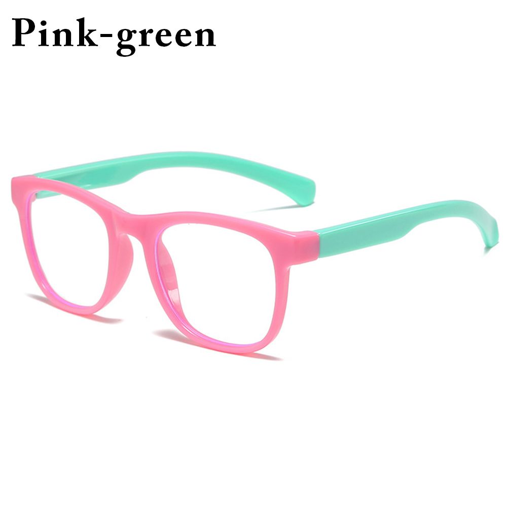 (Pink-green)New Children Glasses Frame Anti-blue Rays Glasses Soft Silicone
