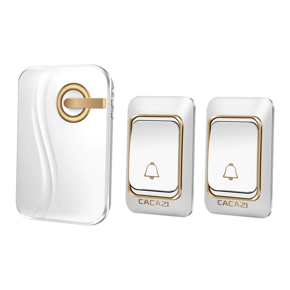 CACAZI Wireless Doorbell DC Battery-operated 200M Remote Waterproof  4 Levels Volume 36 Rings Door Chime Cordless Bell