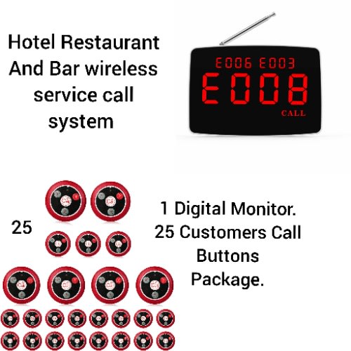 Hotel Restaurant Service Wireless Call System - For Bar Waiters & Customers  - 25buttons - 1monitor