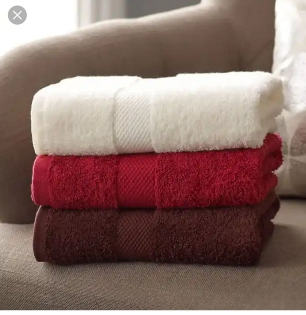 Three Large Bath Towel- White/Wine/Brown