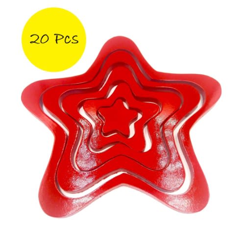 Acrylic Star Wooden Wall Sticker - Red - 20pcs