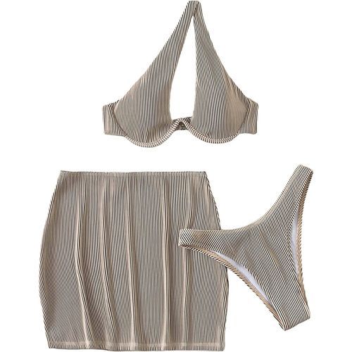 SheIn Women's 3 Pcs Textured One Shoulder Push Up Underwired